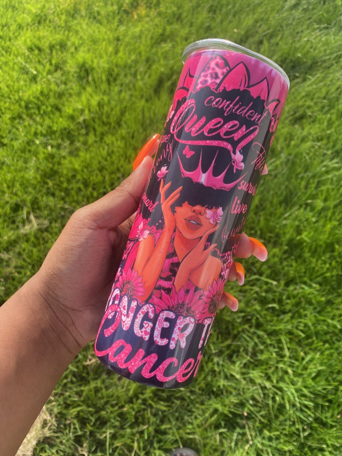Stronger Than Cancer Afro Queen Tumbler - Klassy Kreations