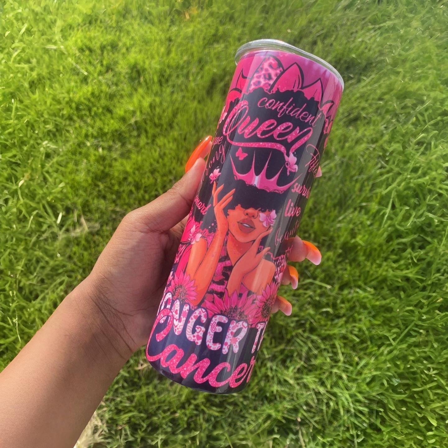 Stronger Than Cancer Afro Queen Tumbler